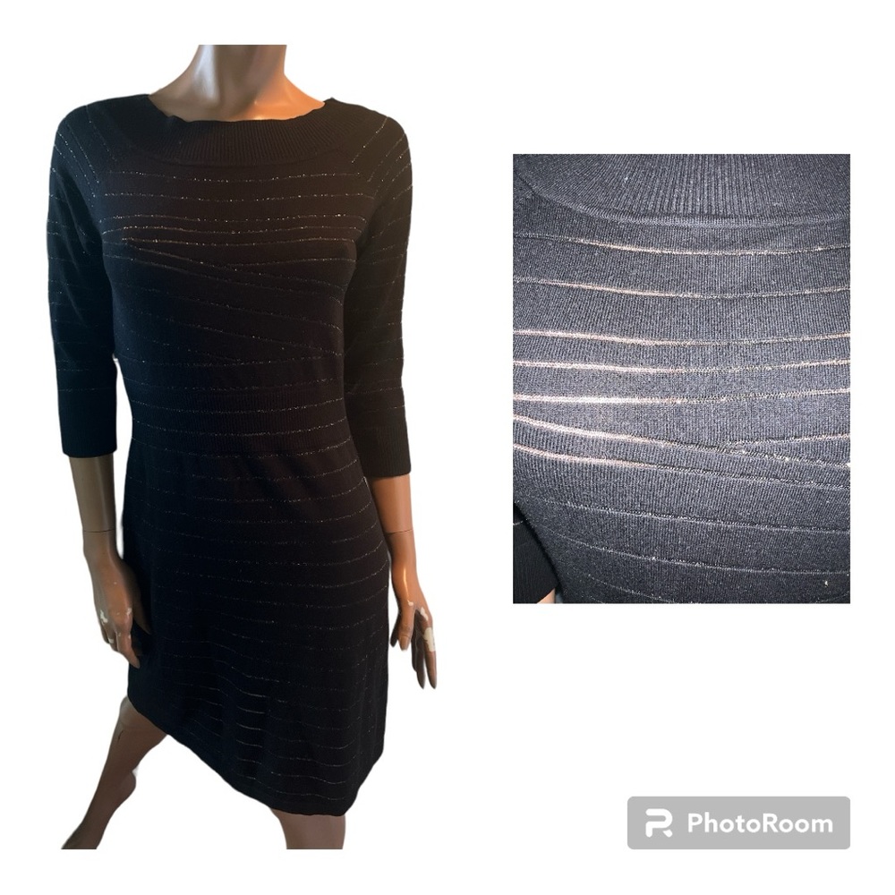White House/Black Market Small black long sleeve dress with silver threads